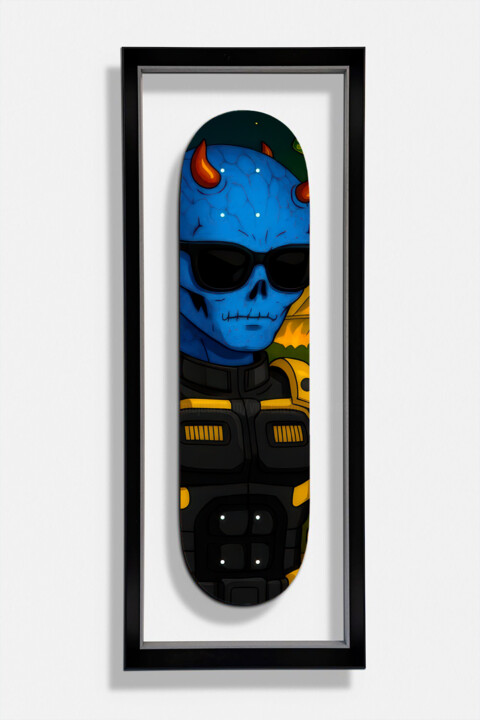 Sculpture titled "Skate iron Alien x" by Vincent Faudemer, Original Artwork, Wood Mounted on Wood Stretcher frame