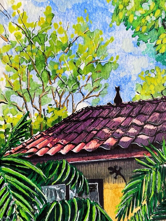 Jungle Hut | Double-Sided Painting (2-in-1) 绘画, 5.3x3.5 in