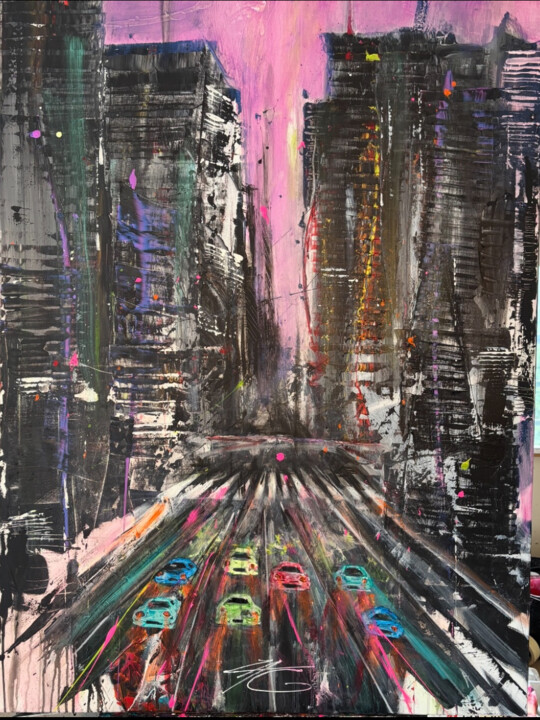 « URBAN CHAOS » 绘画, 51.2x38.2 in