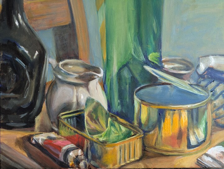 Schilderij getiteld "A Pause in the Flow…" door Anton K, Origineel Kunstwerk, Olie Gemonteerd op Frame voor houten brancard