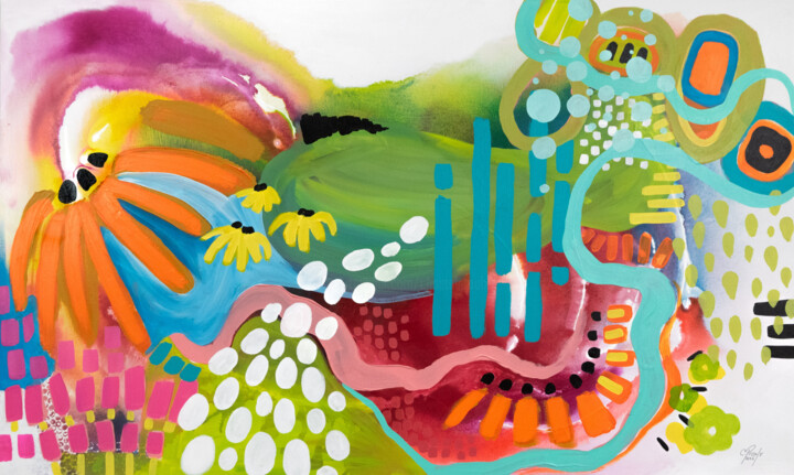 Pintura intitulada "Pique-nique à la ca…" por Chantal Proulx, Obras de arte originais, Acrílico