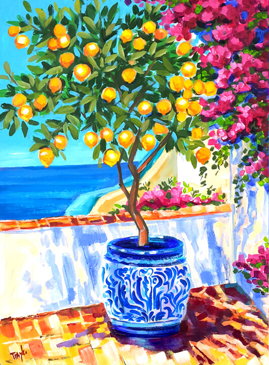Schilderij getiteld "Noon Mediterranean" door Trayko Popov, Origineel Kunstwerk, Acryl