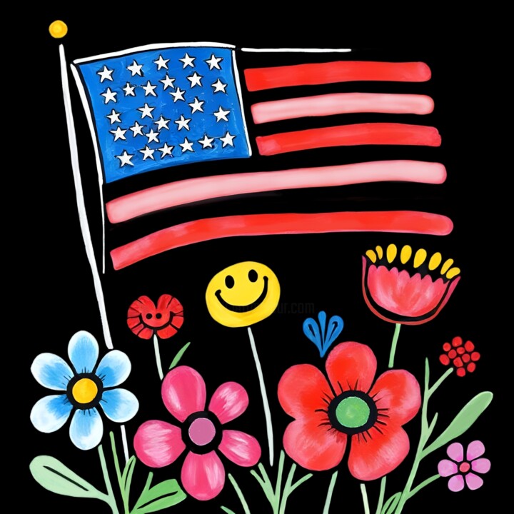 Garden of Smiley Stars and Stripes Incisioni, stampe, 39,4x39,4 in