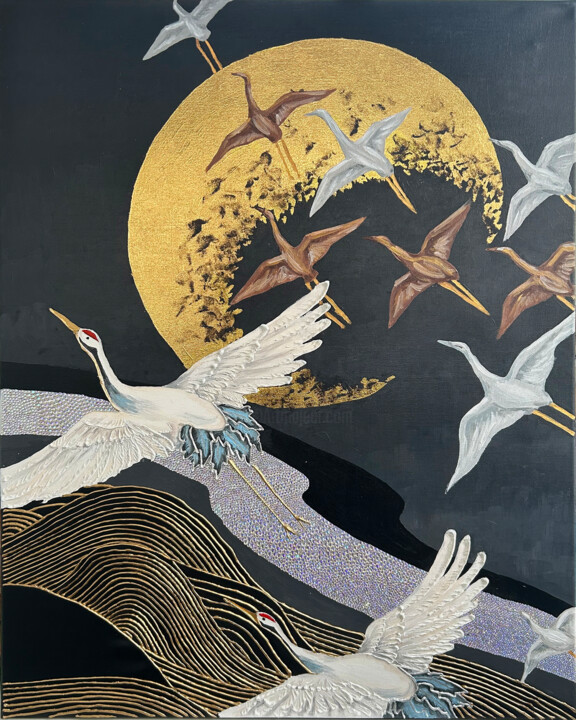 ЖУРАВЛИ Painting, 35.4x27.6 in