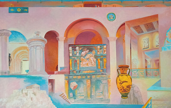 Pittura intitolato "Настольный кабинет.…" da Anastasiia Anatolevna Burdenkova, Opera d'arte originale, Olio Montato su artwo…