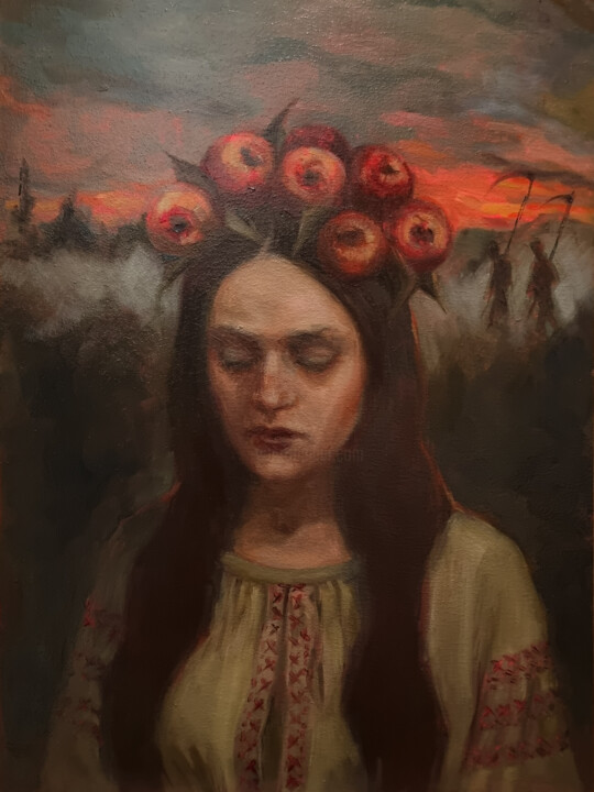 Painting titled "Apple feast" by Artmoods Tp, Original Artwork, Oil Mounted on Wood Panel