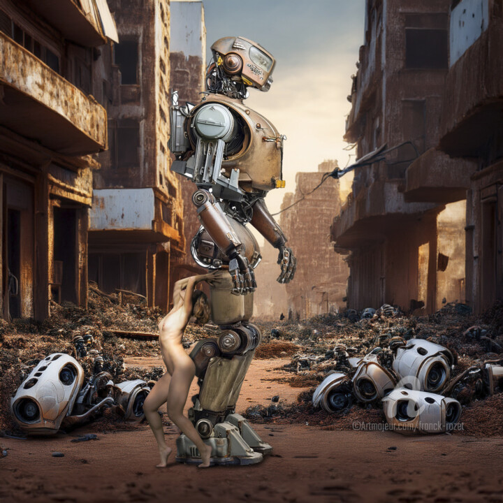 Digital Arts titled "Robot 52" by Franck Rozet, Original Artwork, Digital Collage Mounted on Aluminium