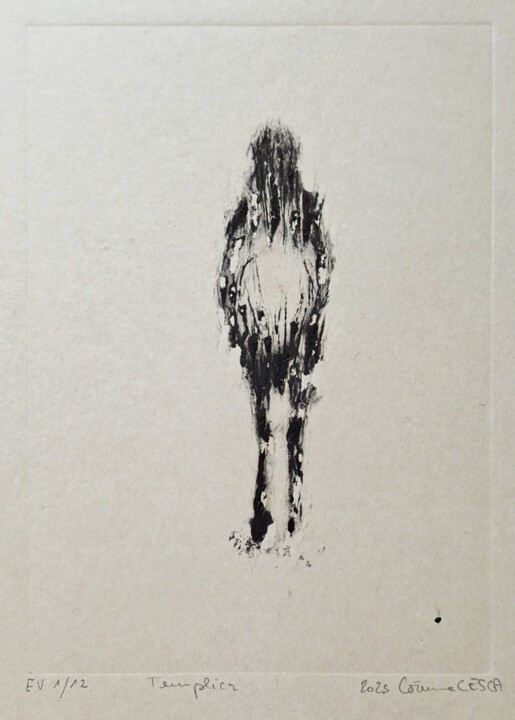 Prenten & gravures getiteld "Templier EV 1/12" door Corinne Cesca, Origineel Kunstwerk, Linosnede