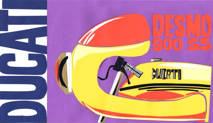 Collages intitulée "DUCATI DESMO COLOR" par Schascia, Œuvre d'art originale, Collages