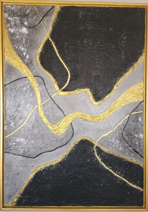 Painting titled "Golden Current" by Polla D'Art, Original Artwork, Acrylic