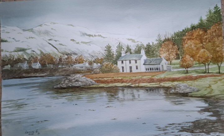 제목이 "White house on the…"인 미술작품 Leonora De Lange로, 원작, 수채화