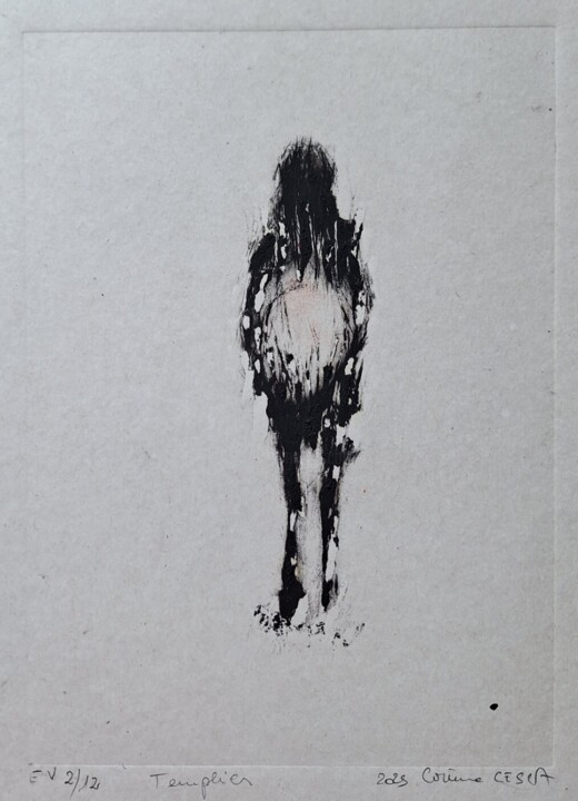 Prenten & gravures getiteld "Templier EV 2/12" door Corinne Cesca, Origineel Kunstwerk, Linosnede