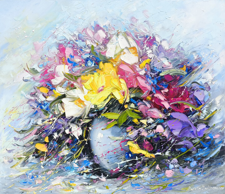 Schilderij getiteld "Wildflower Bouquet" door Marietta Martirosyan, Origineel Kunstwerk, Olie Gemonteerd op Frame voor houte…