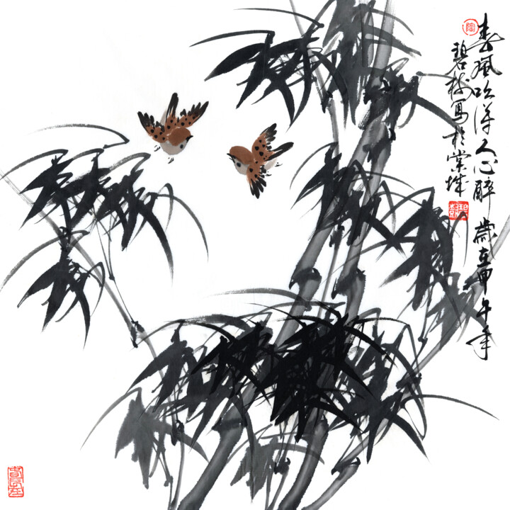 Schilderij getiteld "The Spring Breeze I…" door Taobishu, Origineel Kunstwerk, Inkt