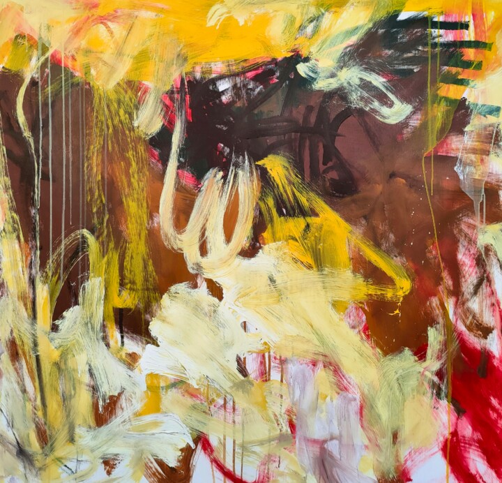 Malerei mit dem Titel "Yellow gesture" von Emily Starck, Original-Kunstwerk, Acryl Auf Keilrahmen aus Holz montiert