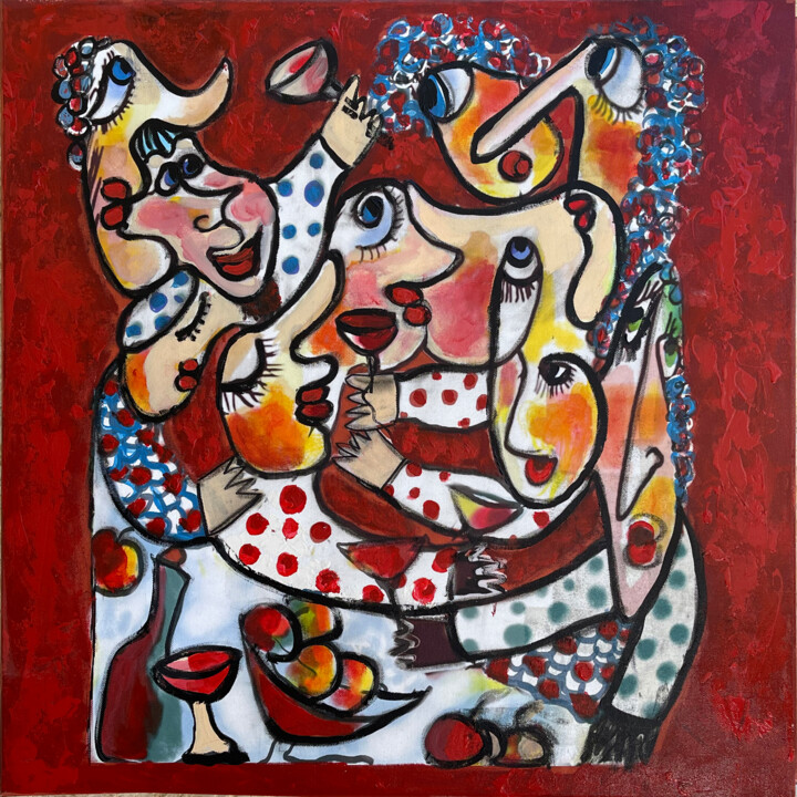 Peinture intitulée "Cozy Get-Together -…" par Malka Tsentsiper, Œuvre d'art originale, Impression numérique Monté sur Châssi…