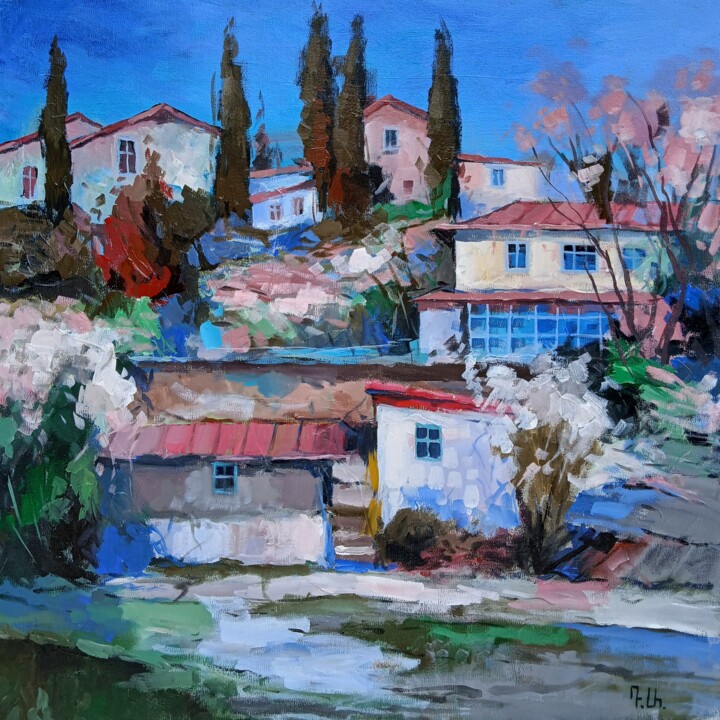 Hillside Village Schilderij, 27,6x27,6 in