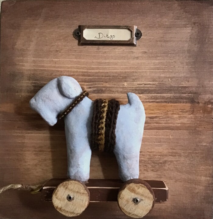 Sculpture titled "Diégo - 1449" by Noëlle Lassailly, Original Artwork, Clay Mounted on Other rigid panel