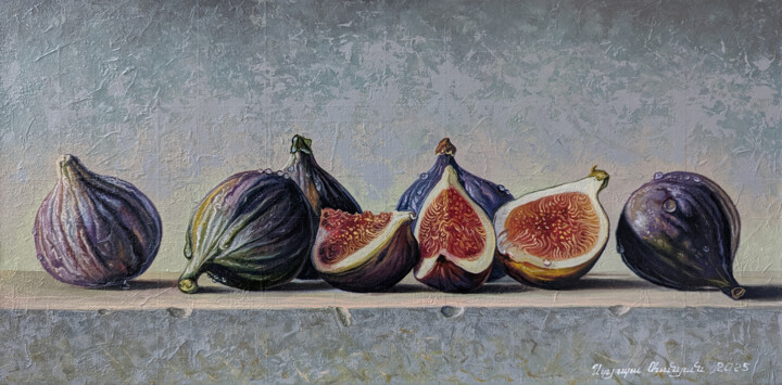 Schilderij getiteld "Sweet Figs" door Stepan Ohanyan, Origineel Kunstwerk, Olie Gemonteerd op Frame voor houten brancard
