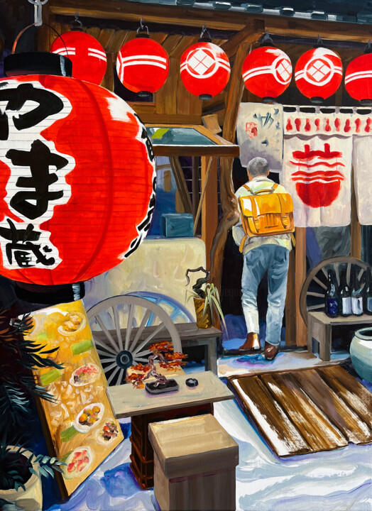 Malerei mit dem Titel "Entrée des artistes" von Aurélie Quentin, Original-Kunstwerk, Öl Auf Keilrahmen aus Holz montiert