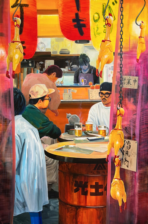 Malerei mit dem Titel "Yakitori" von Aurélie Quentin, Original-Kunstwerk, Öl