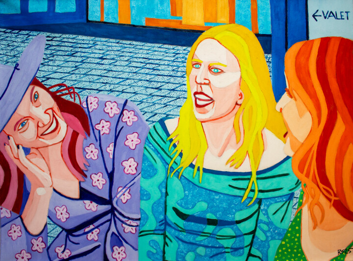 Painting titled "Shopping No. 4" by Randall Steinke, Original Artwork, Oil Mounted on Wood Stretcher frame