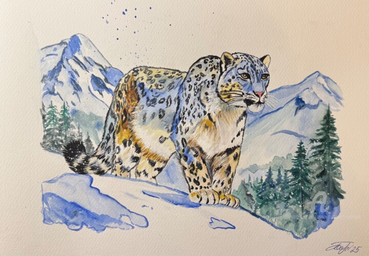 Tekening getiteld "Irbis" door Anna Pavlovich-Naneva, Origineel Kunstwerk, Aquarel