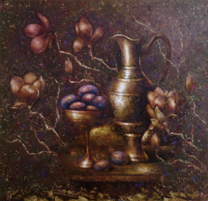 Painting titled "The smell of magnol…" by Svetlana Petruša, Original Artwork, Oil Mounted on Wood Stretcher frame