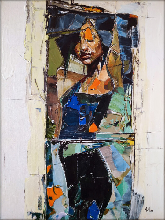 Schilderij getiteld "Shards of Echo" door Alexander Aksyonov, Origineel Kunstwerk, Acryl Gemonteerd op Frame voor houten bra…