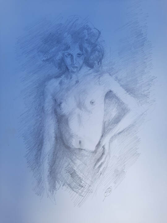 Dessin intitulée "Sybilla" par Jenő Dienes, Œuvre d'art originale, Graphite