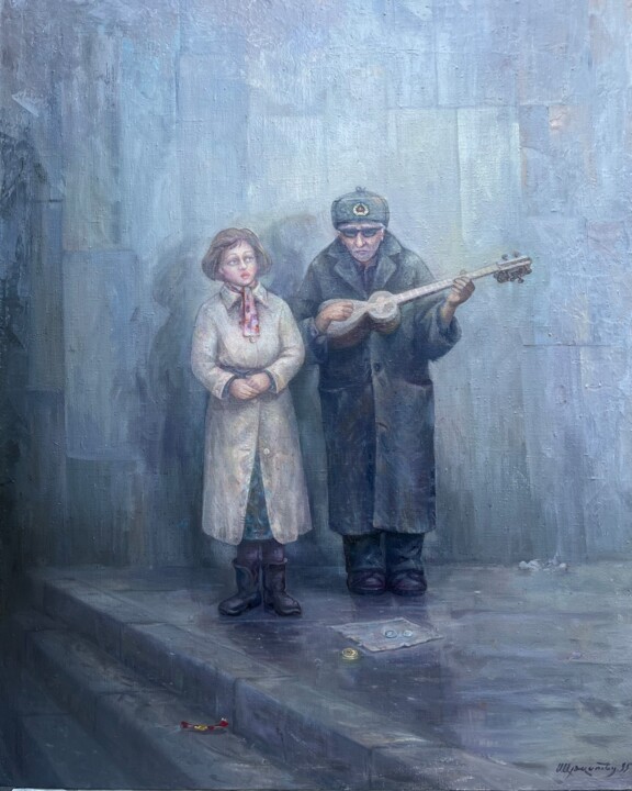 Schilderij getiteld "War Veteran" door Samvel Atasunts, Origineel Kunstwerk, Olie