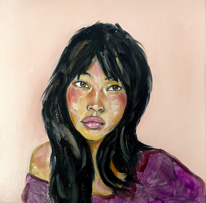 Painting titled "Ryoko" by Roberto Rivas, Original Artwork, Oil Mounted on Wood Stretcher frame