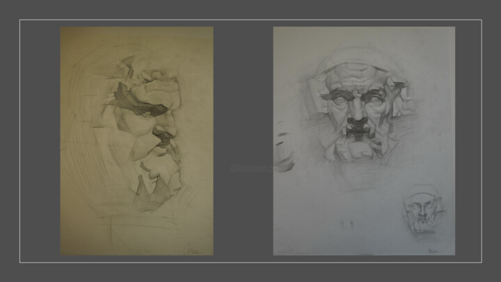 My drawings of plaster head of sculptures