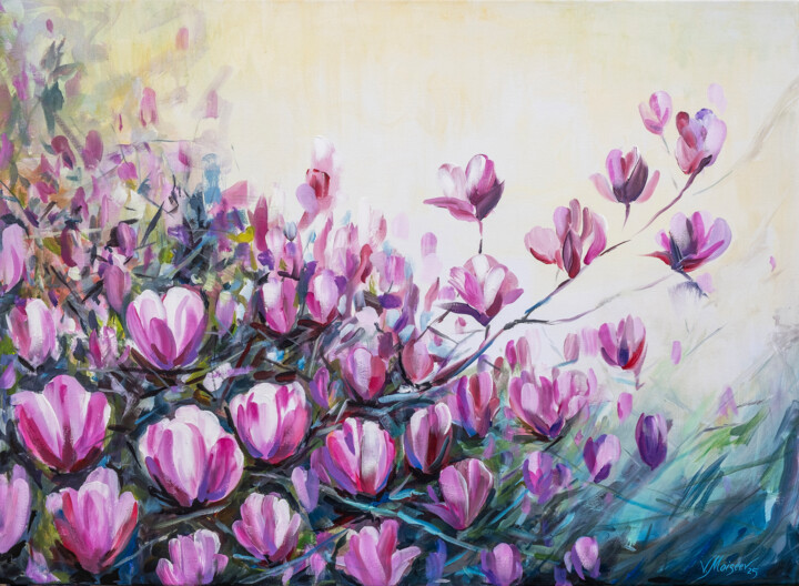 Schilderij getiteld ""Full Bloom"" door Vitaly Moiseev, Origineel Kunstwerk, Acryl Gemonteerd op Frame voor houten brancard