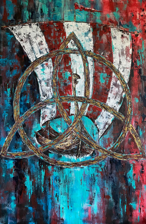 Viking Drakkar. Triquetra. Schilderij, 47,2x31,5 in