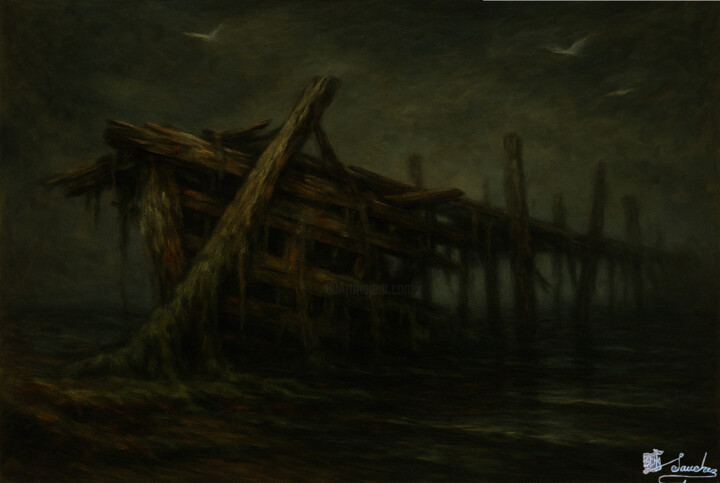 Susurros del Muelle Olvidado 绘画, 33.5x51.2 in