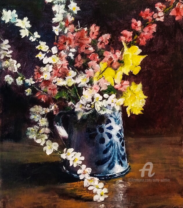 绘画 标题为“Fleurs de printemps” 由Dany Wattier, 原创艺术品, 油 安装在木质担架架上