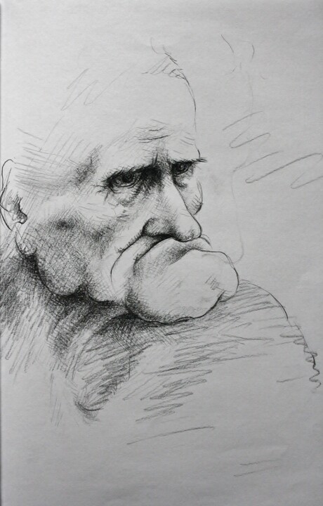 Drawing titled "Caricatura - Da Leo…" by Rosario Iazzetta, Original Artwork, Pencil