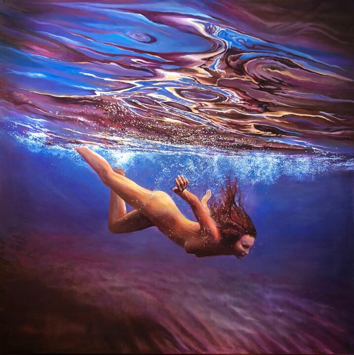 Schilderij getiteld "Free, weightless, b…" door Daria Dudochnykova, Origineel Kunstwerk, Olie