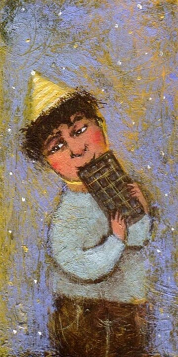 Первый кусочек шоколадки 绘画, 2.6x1.2 in
