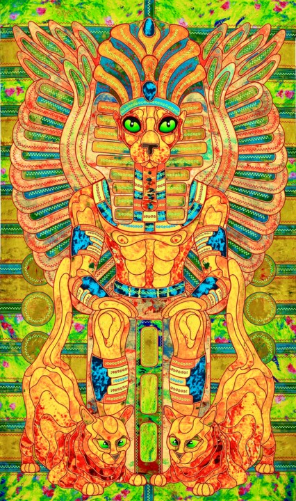 Textilkunst mit dem Titel "Homer" von Kostyantin Malginov, Original-Kunstwerk, Stoff Auf Holzplatte montiert