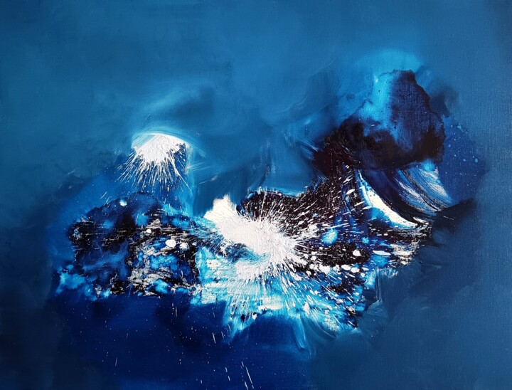Ζωγραφική με τίτλο "BLUE 05" από Karls, Αυθεντικά έργα τέχνης, Λάδι Τοποθετήθηκε στο Ξύλινο φορείο σκελετό