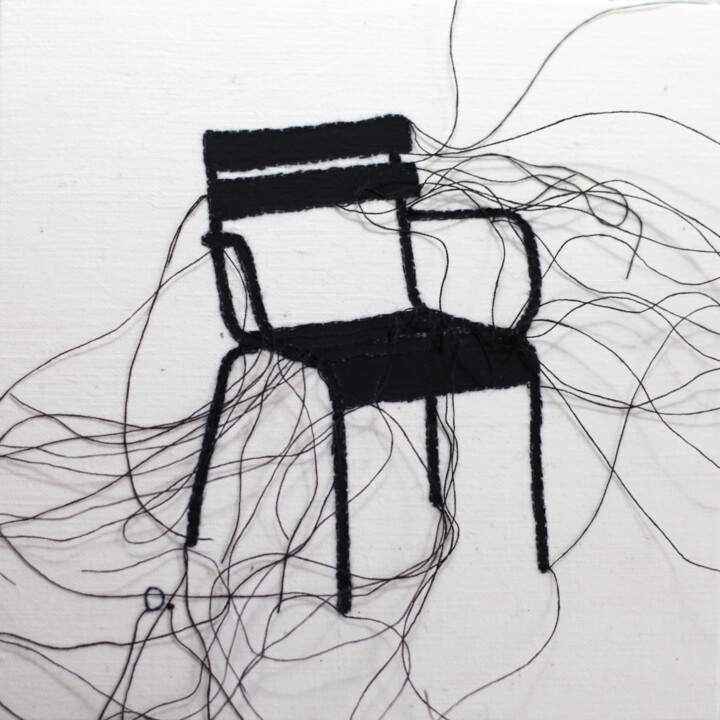 Textielkunst getiteld "Détente" door Odile Guichard, Origineel Kunstwerk, Borduurwerk Gemonteerd op Frame voor houten branca…