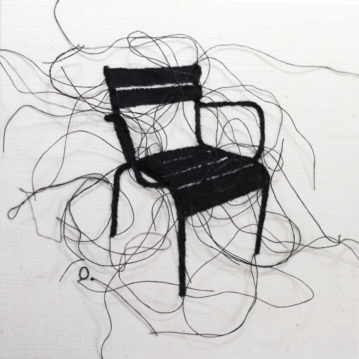Textielkunst getiteld "Évasion" door Odile Guichard, Origineel Kunstwerk, Borduurwerk Gemonteerd op Frame voor houten branca…
