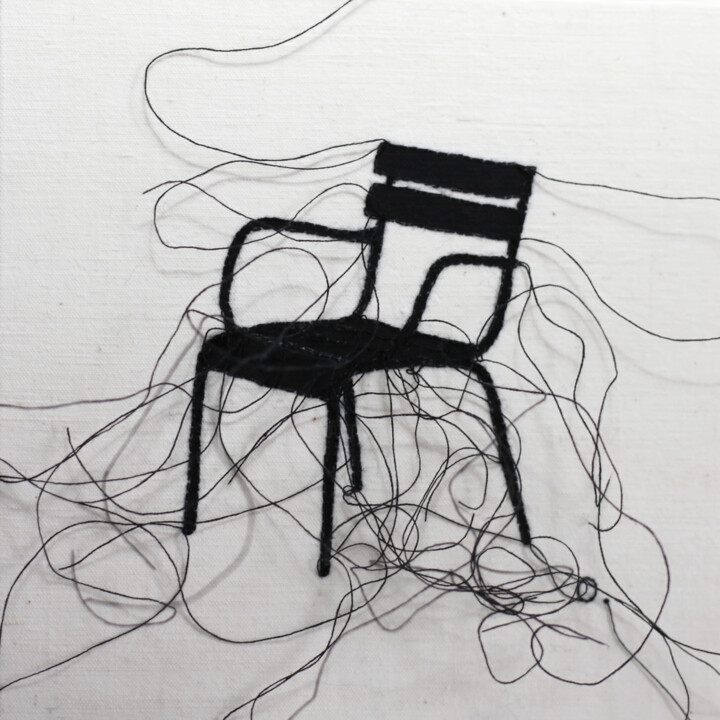 Textielkunst getiteld "Pensées" door Odile Guichard, Origineel Kunstwerk, Borduurwerk Gemonteerd op Frame voor houten branca…