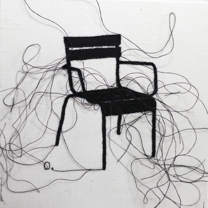 Textielkunst getiteld "Rêverie" door Odile Guichard, Origineel Kunstwerk, Borduurwerk Gemonteerd op Frame voor houten branca…