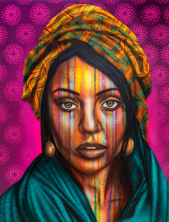 Collages titled "INDIRA" by Alfredus, Original Artwork, Spray paint