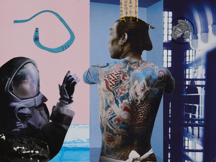 Collages titled "SAMOURAÏ" by Joelle Isnardon, Original Artwork, Collages