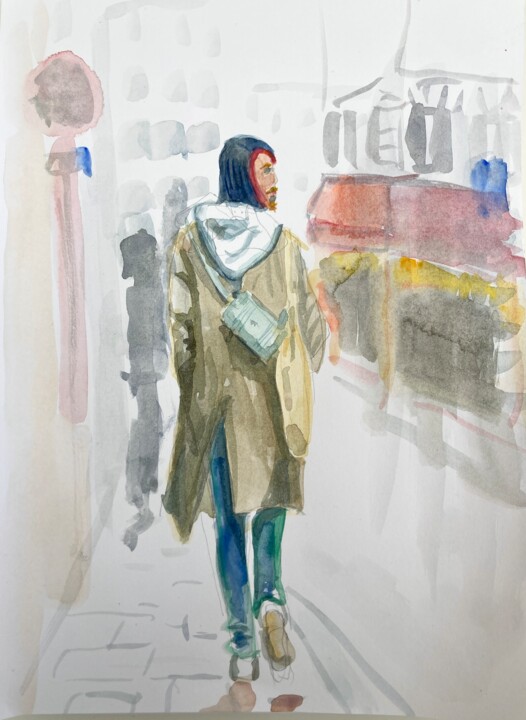 Painting titled "Rue du Temple, Paris" by Corinthia Dream, Original Artwork, Paper