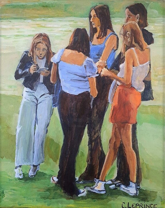 Painting titled "Le groupe" by Carole Leprince, Original Artwork, Acrylic